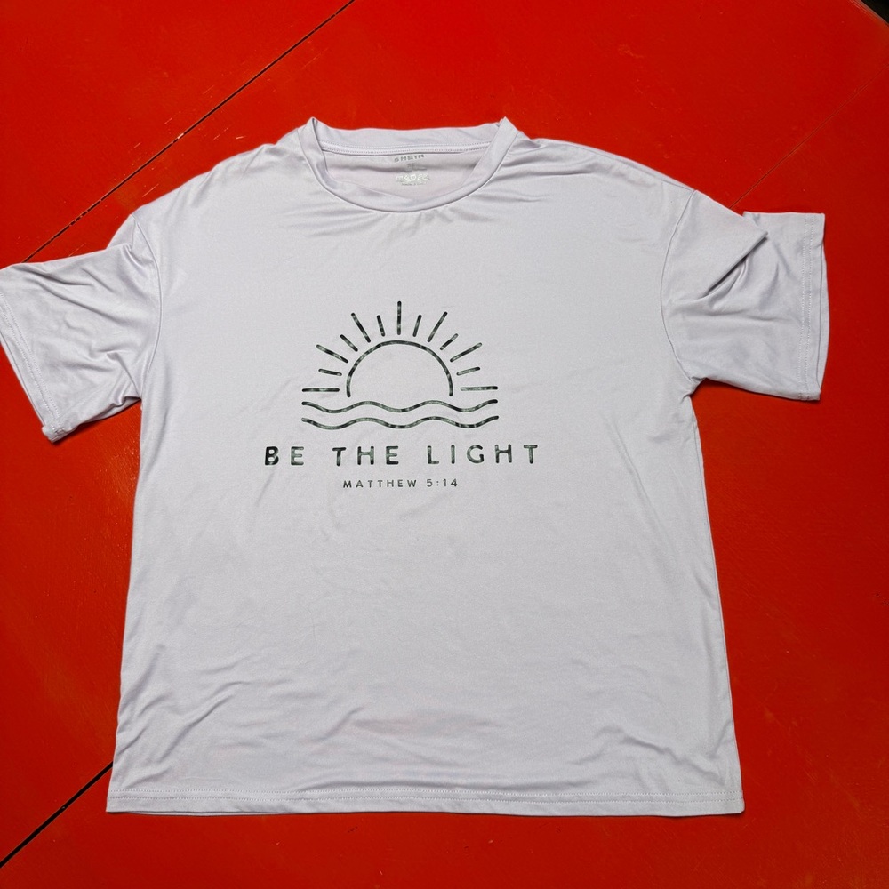 SHEIN BE THE LIGHT SILVER GRAPHIC SHORT SLEEVE TEE SHIRT LILAC LAVENDER